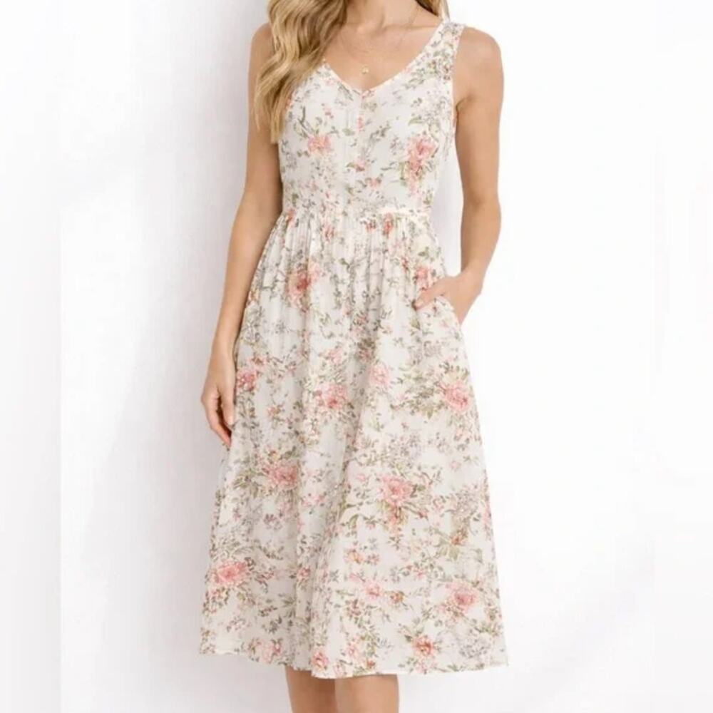 Frye white floral midi sleeveless prairie cottagecore dress sz L - Picture 2 of 12